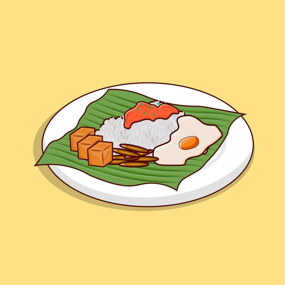 detallado nasi lemak y tofu en plato ilustración para comida icono vector