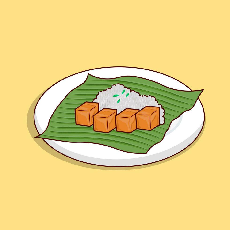 Nasi lemak a traditional food with tofu on banana leaf vector