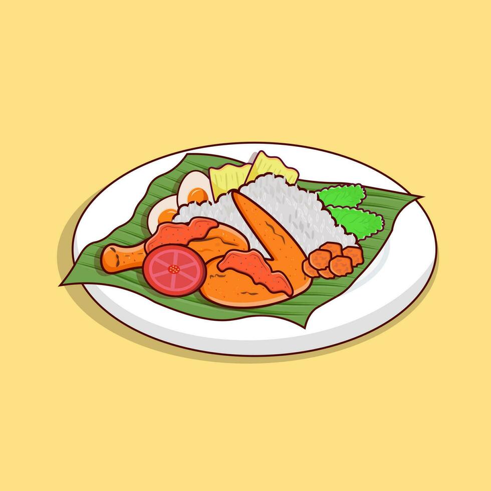 Detailed nasi lemak or rice on plate illustration for food icon vector