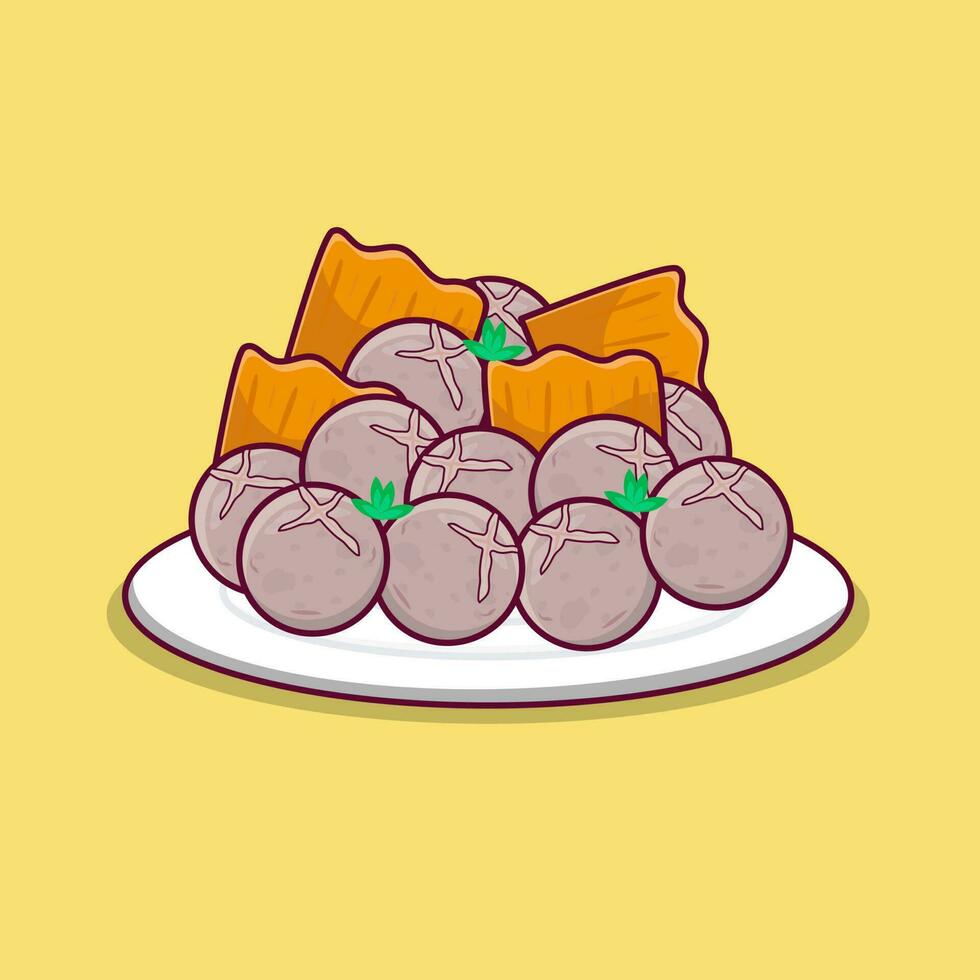 Detailed meatball and chips illustration for asian food icon vector