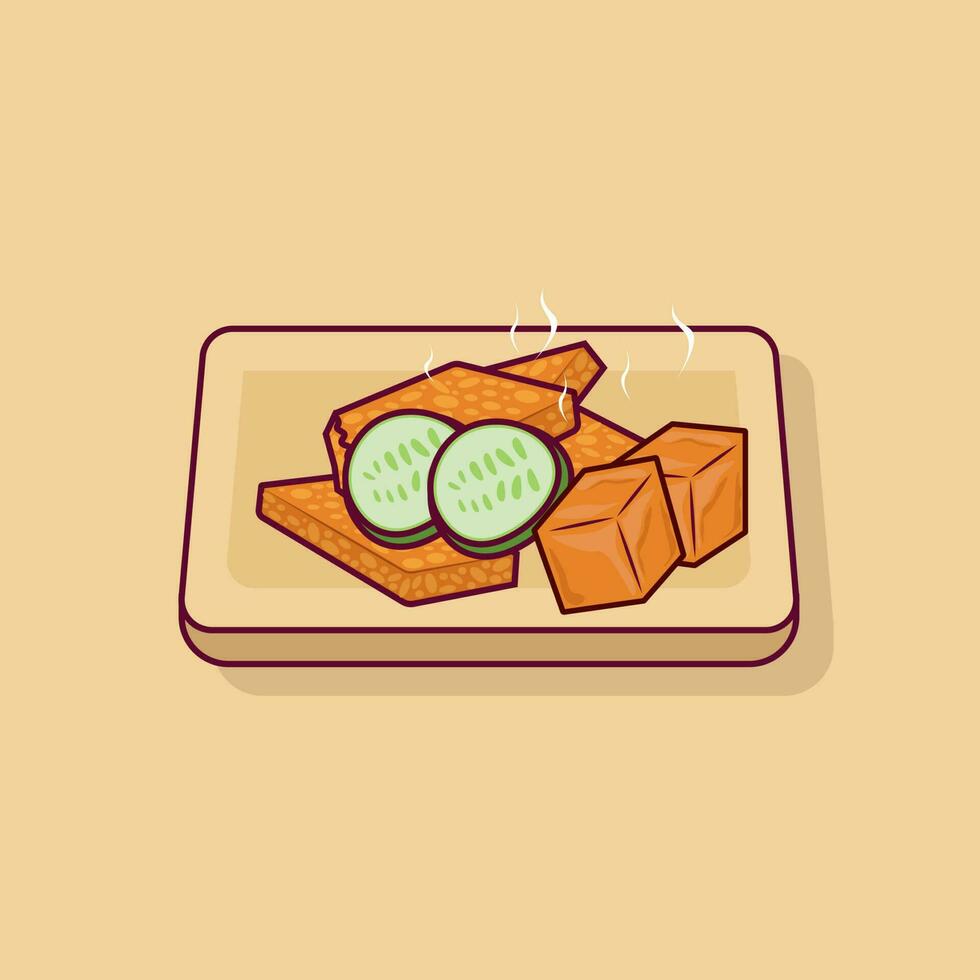 Detailed tofu and tempe on wooden plate illustration for food icon vector