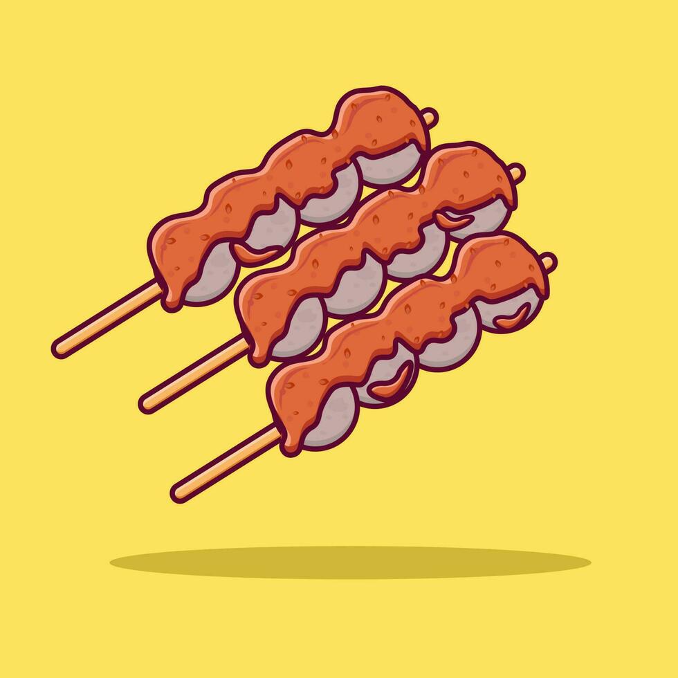 Detailed meatball satay on green leaf illustration for asian food icon vector