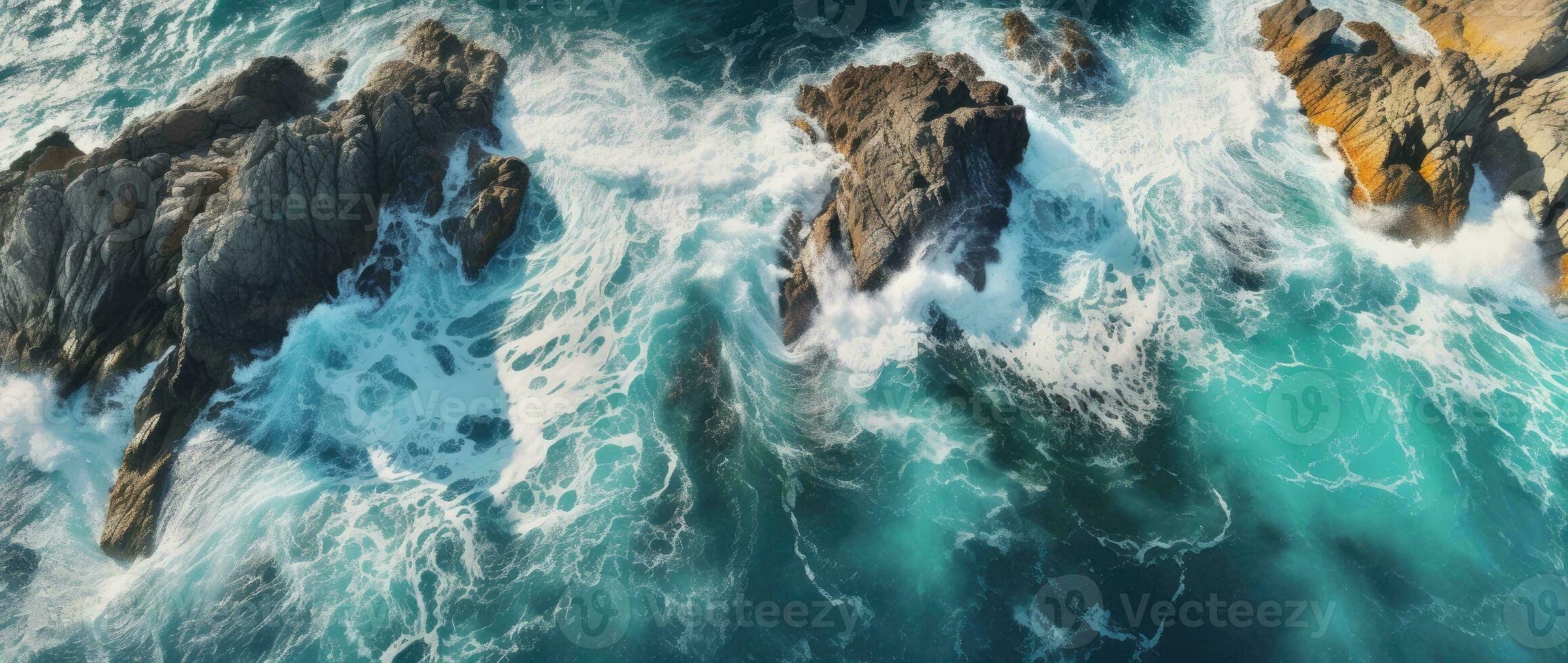 Aerial view of the ocean rocky shore. photo