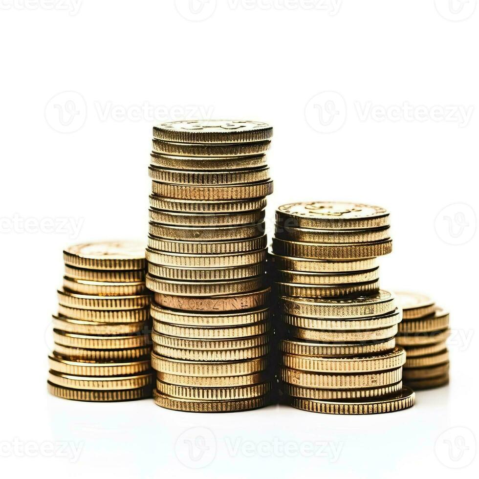 Coins stack. Money pile wealth background. Generative AI photo