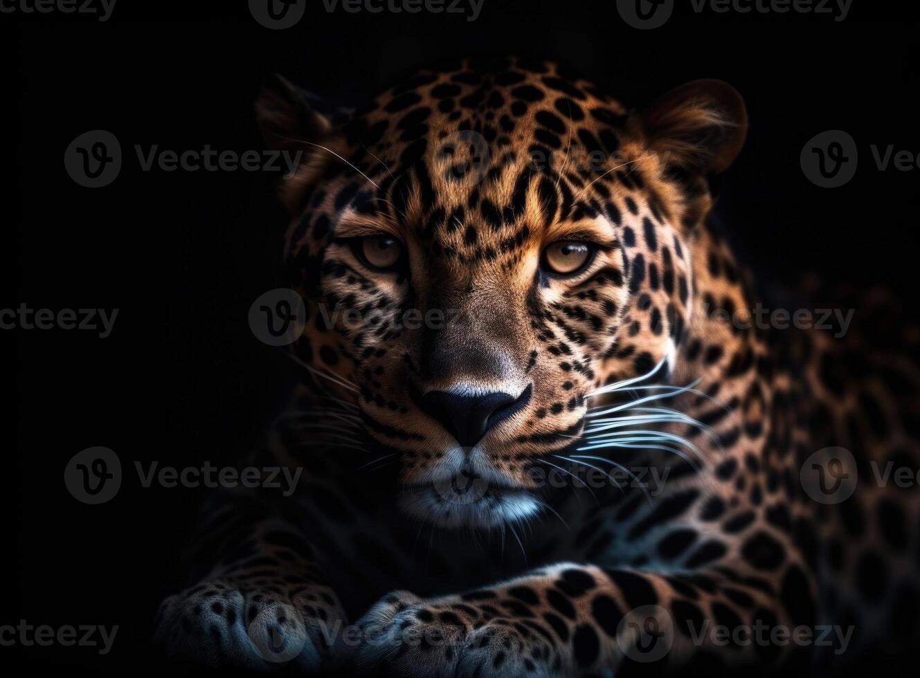 Leopard on black background. Generative AI photo