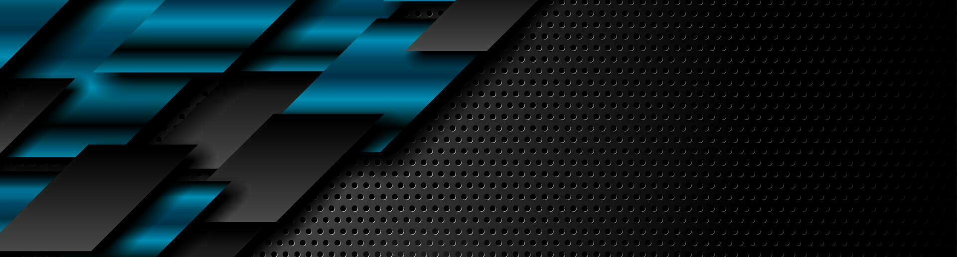 Black blue metal shapes on dark perforated background vector