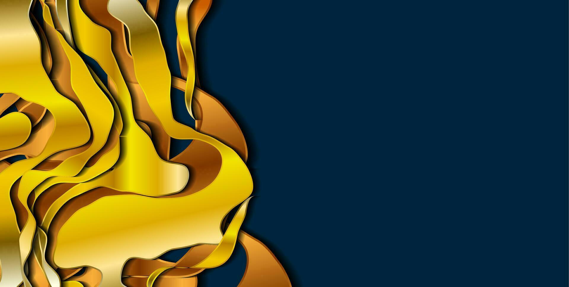 Luxury golden plastic curved waves abstract background vector