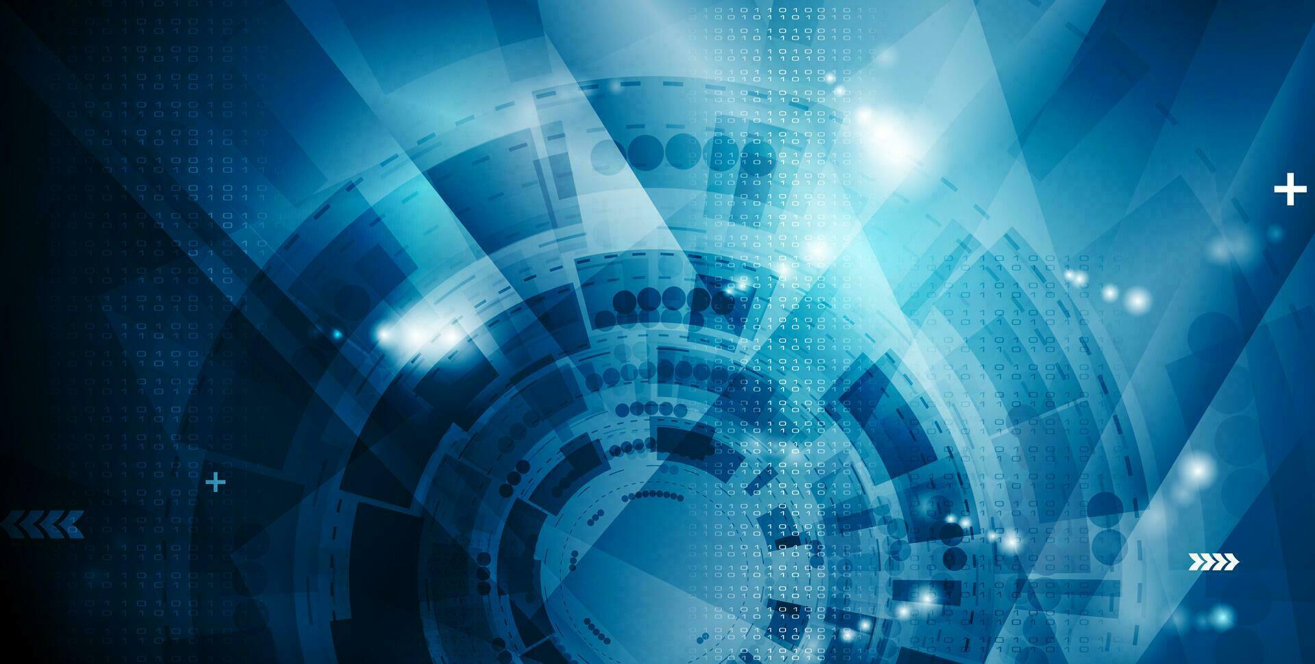Dark blue shiny technology background with HUD gear elements vector