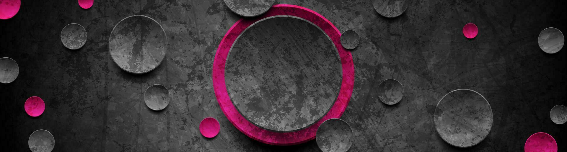 Geometric grunge banner with black and purple circles vector