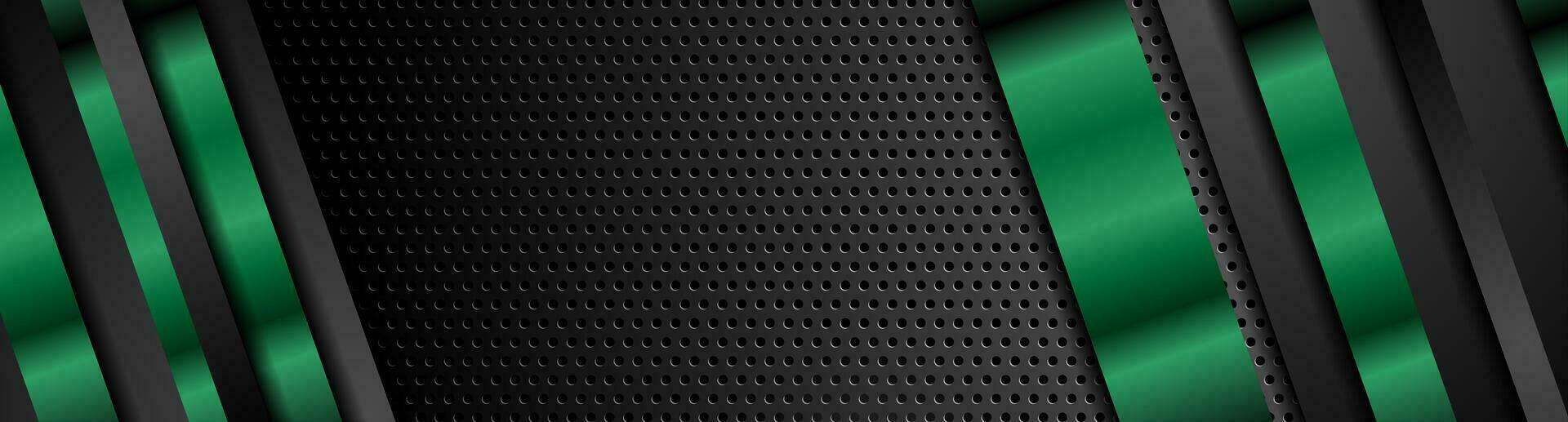 Black green metal stripes on dark perforated background vector