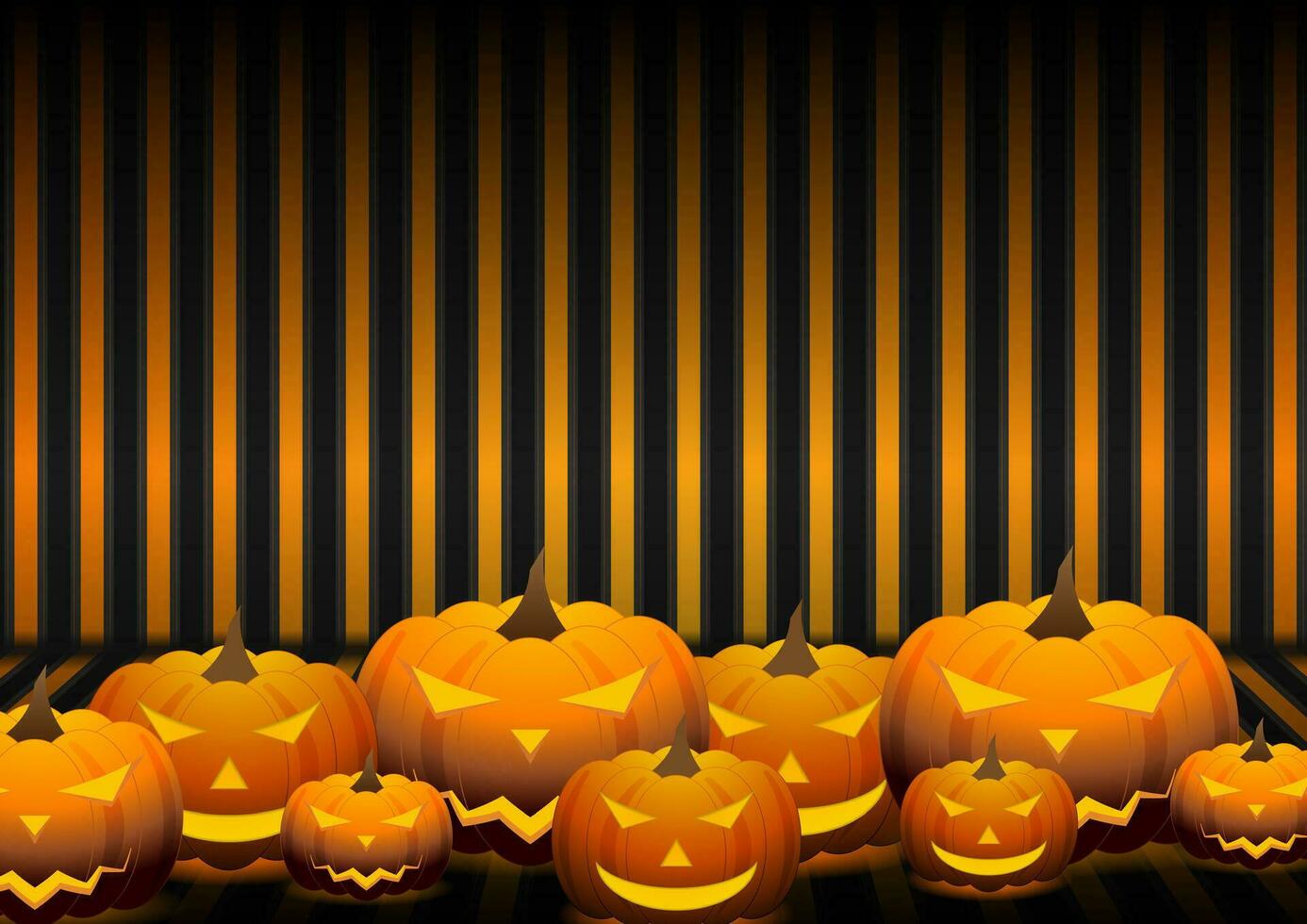 Orange Halloween pumpkins and striped abstract background vector