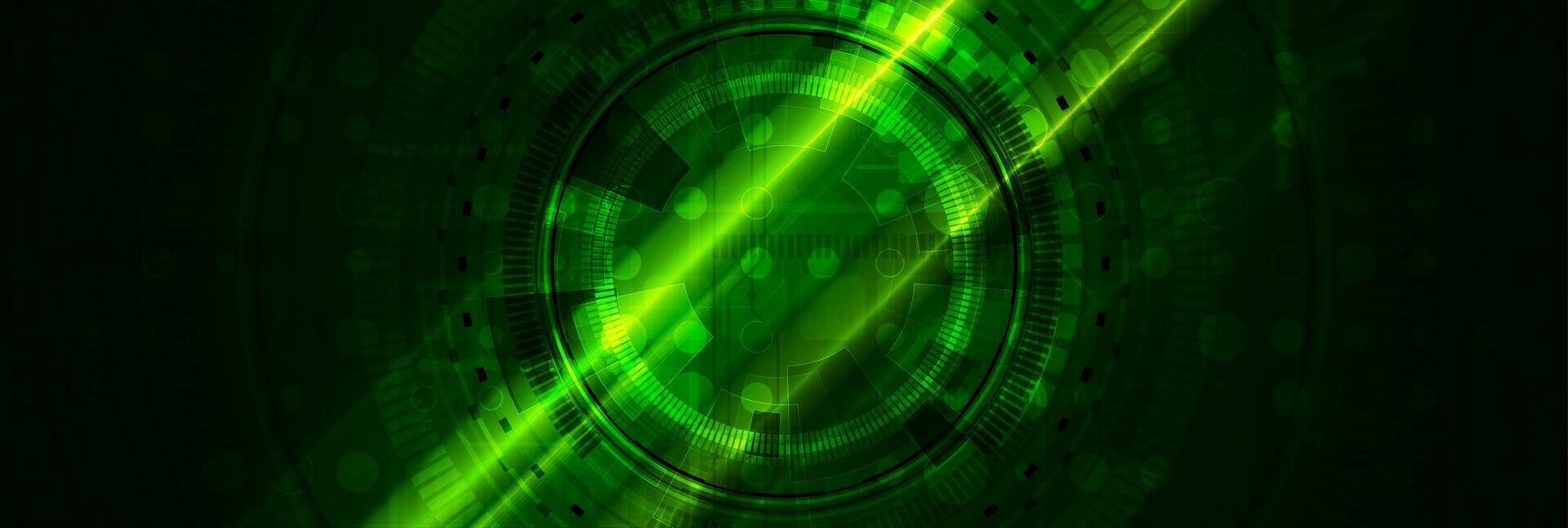 Bright green glowing technology banner with HUD gear vector