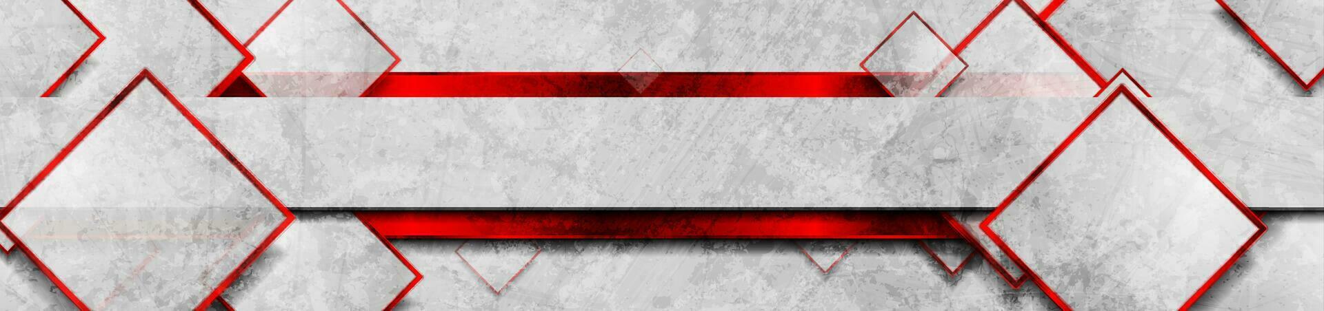 Hi-tech red glossy grunge geometric banner with squares vector