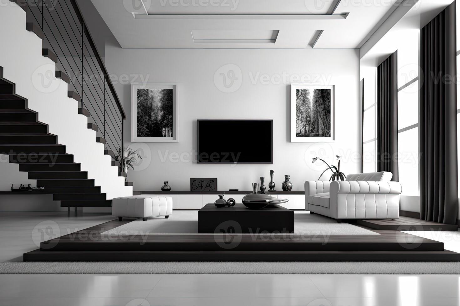 Modern living room flat home interior. Generative AI photo