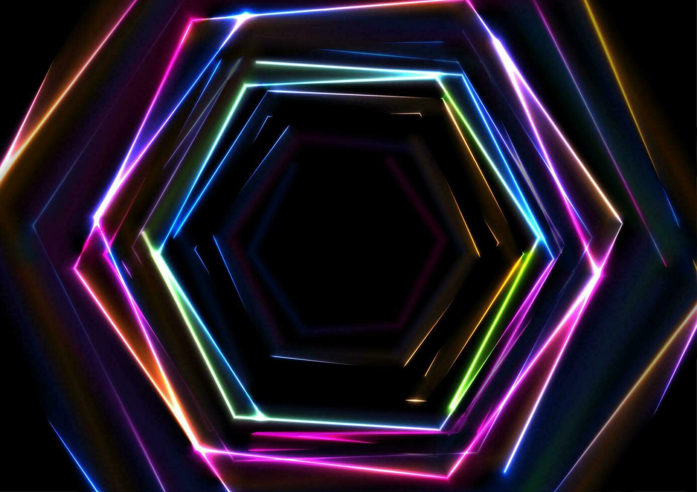 Colorful glowing neon tech hexagons abstract background vector