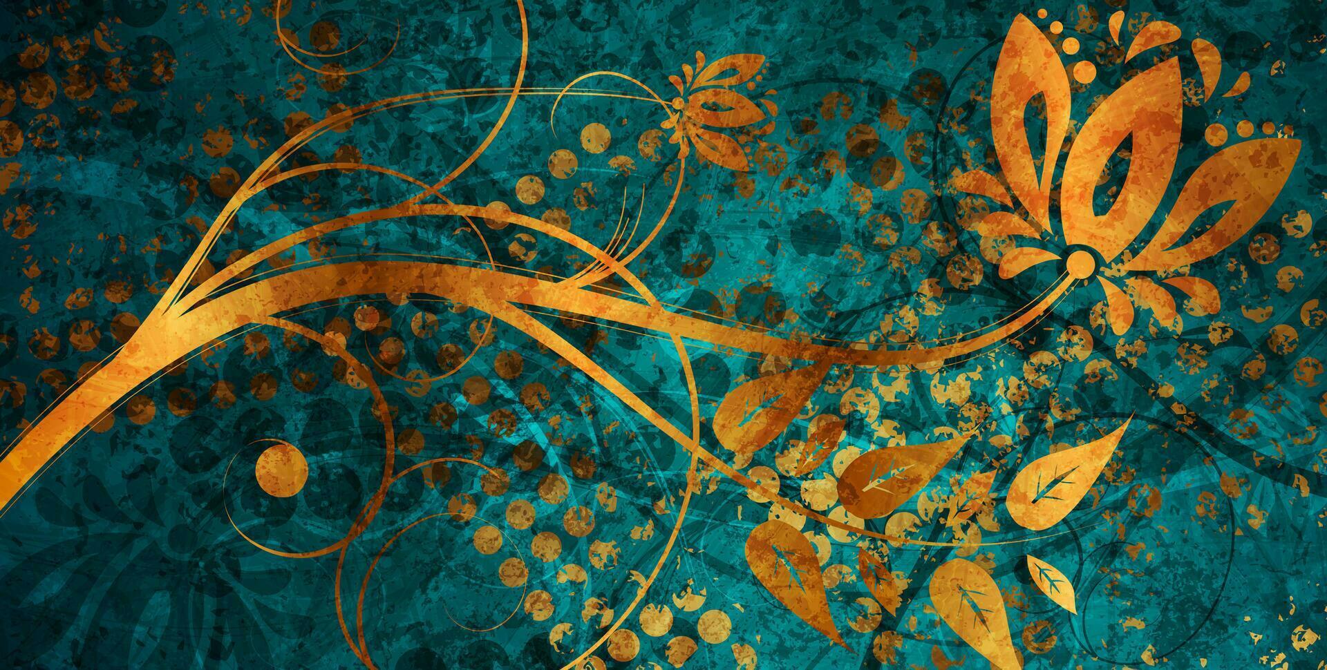 Golden luxury and turquoise grunge floral background vector