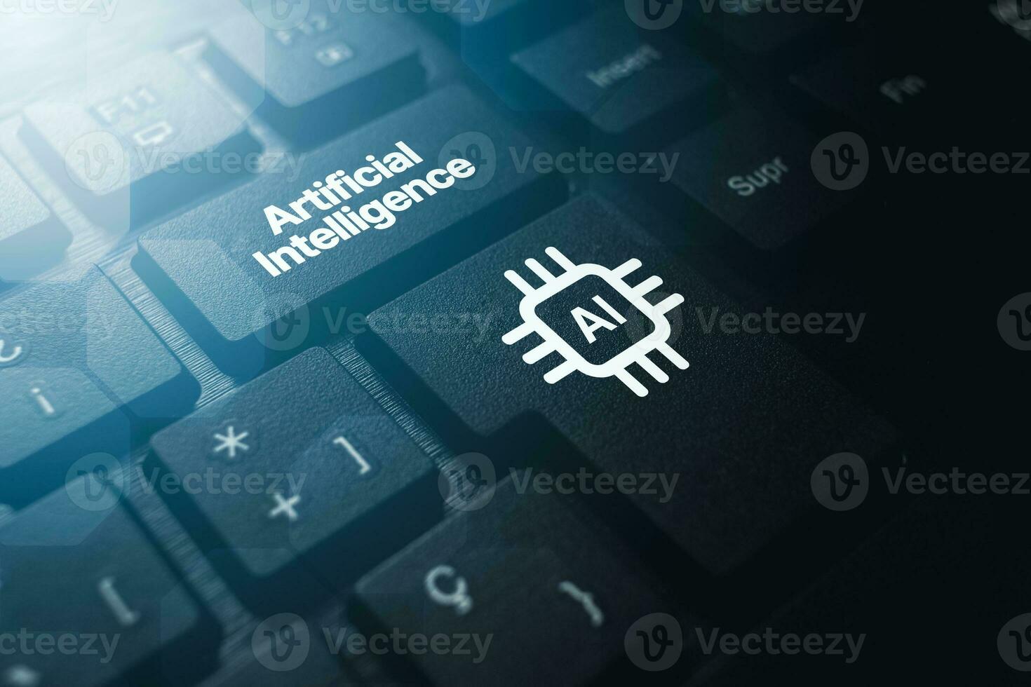 Black keyboard photo with Artificial Intelligence chip on button. Chat concept AI. Artificial Intelligence. Futuristic technology transformation. Write a prompt to generate images.