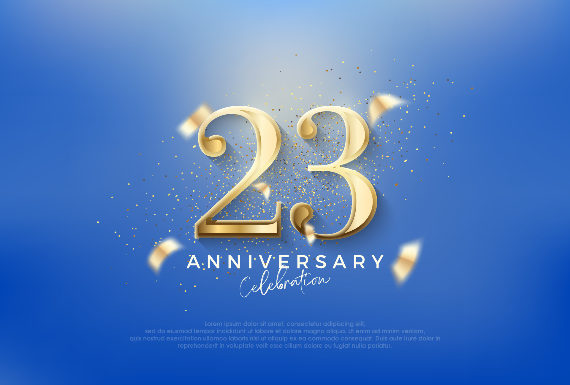 Elegant number 23rd with gold glitter on a blue background Premium Elegant number 23rd with gold glitter on a blue background Premium