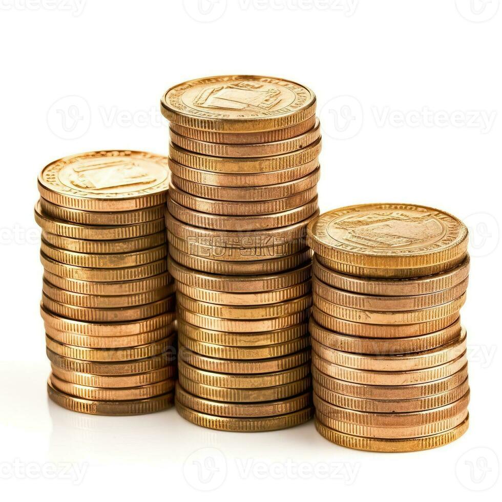 Coins stack. Money pile wealth background. Generative AI photo