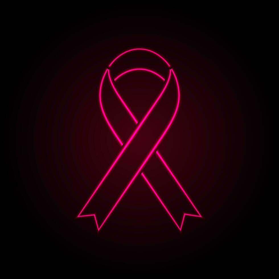 Breast cancer awareness month. Neon laser pink ribbon tape vector