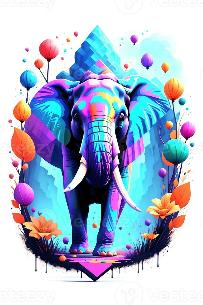 Elephant with oil painting on watercolor for t-shirt print photo