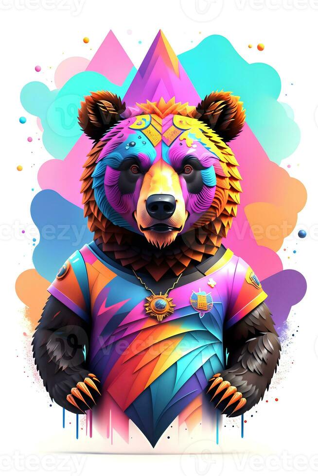 Bear with oil painting on watercolor for t-shirt print photo