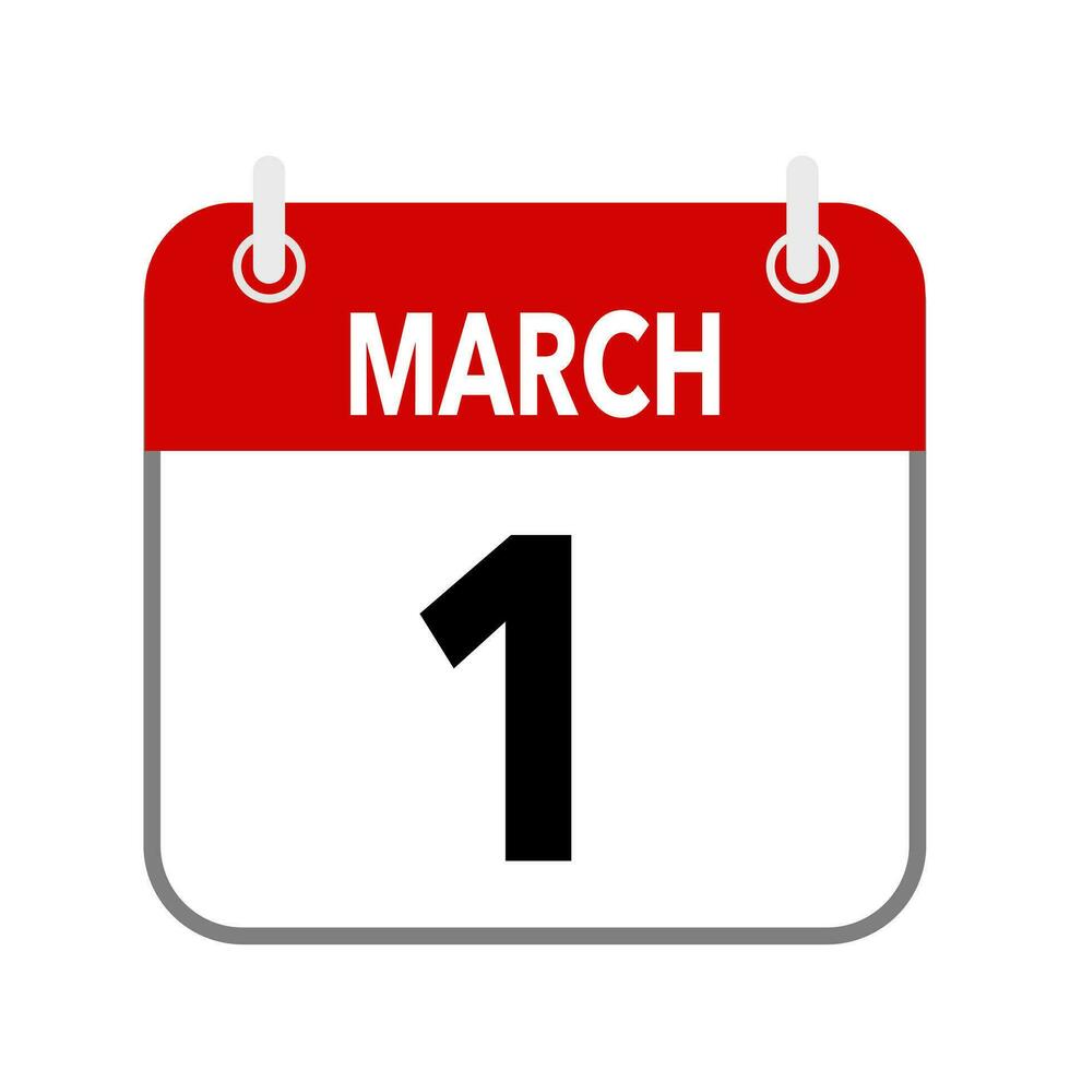 1 March, calendar date icon on white background. vector