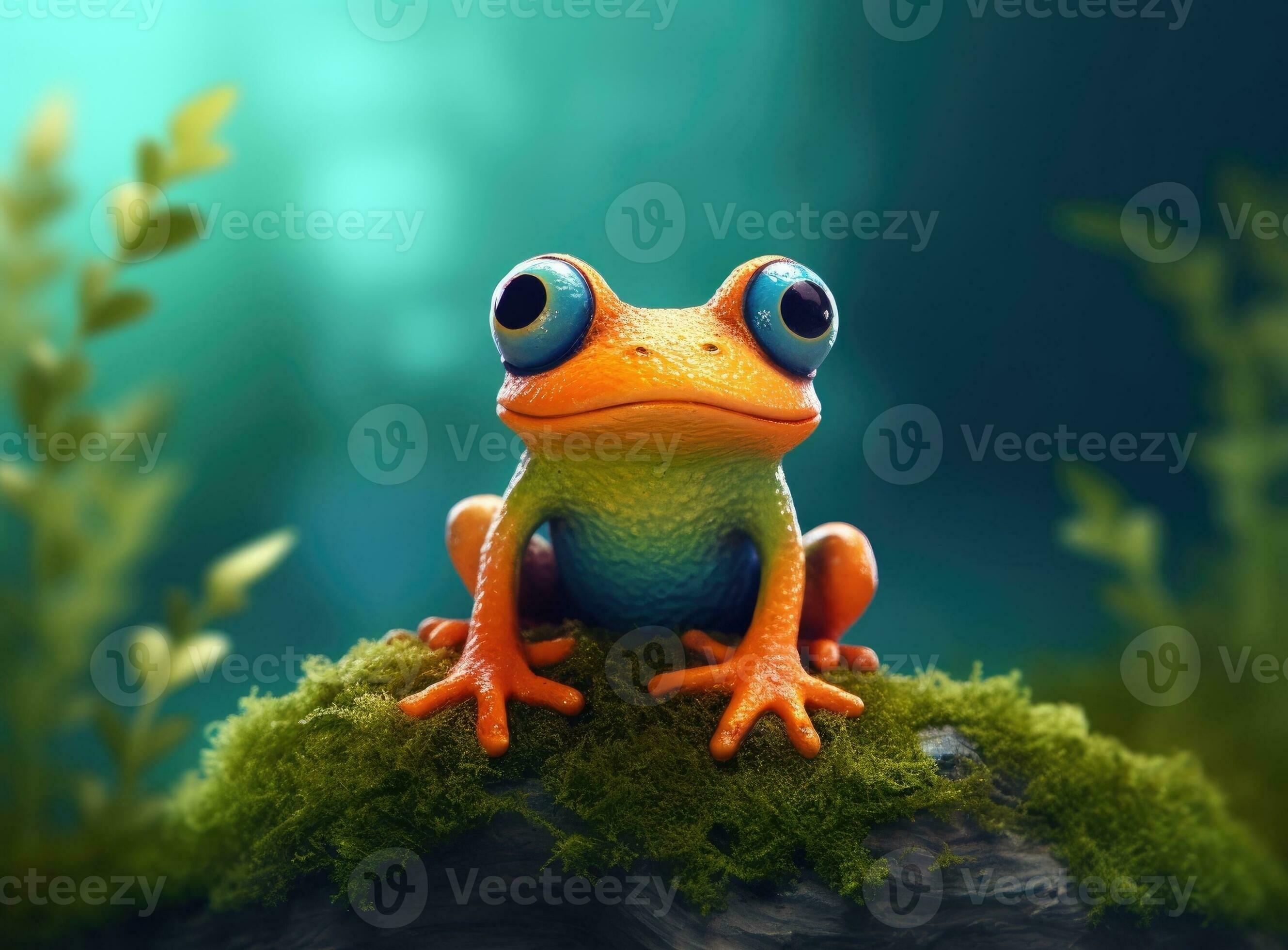 Small tree frog on moss covered stone