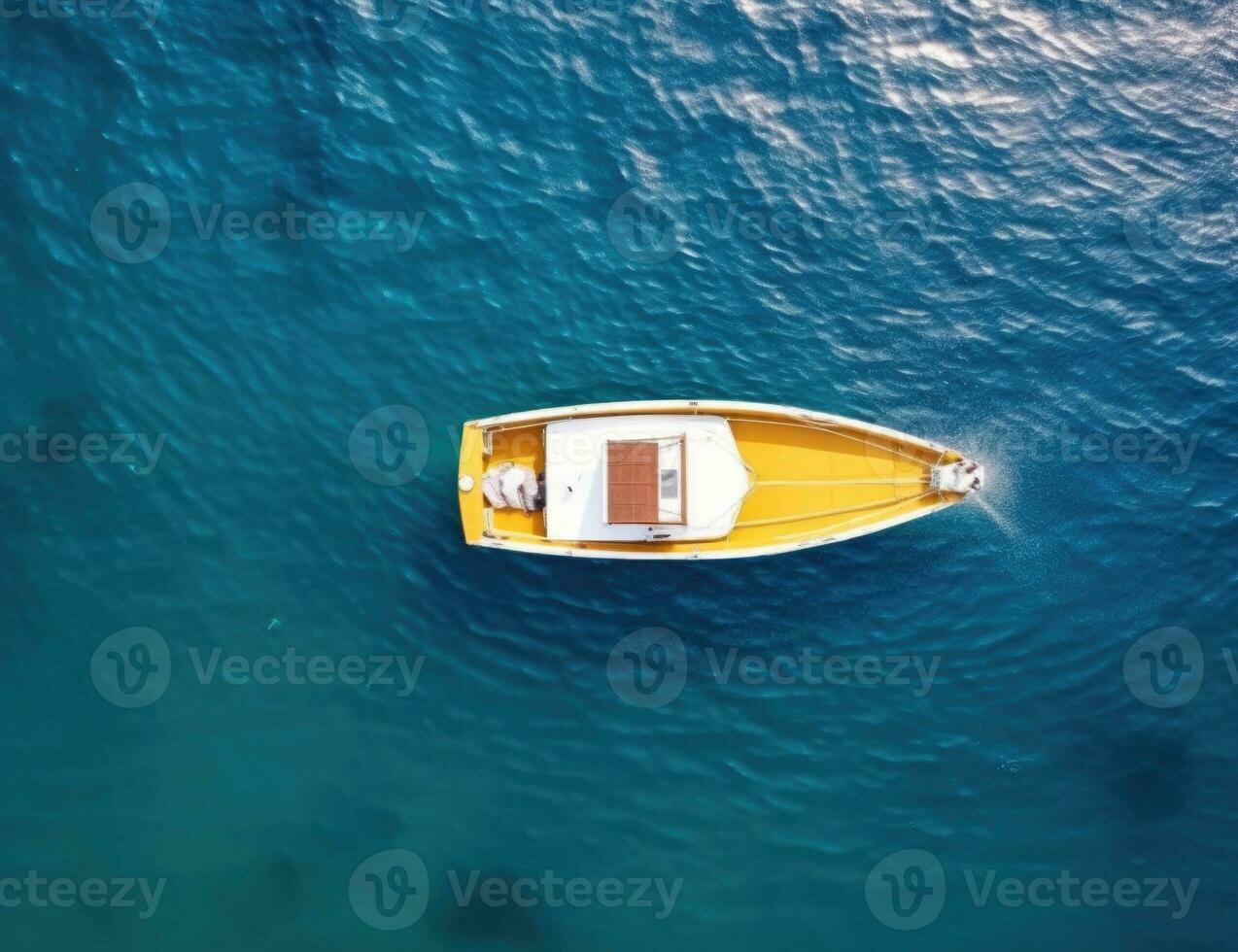 Aerial view aerial view of little boat gliding on sea photo