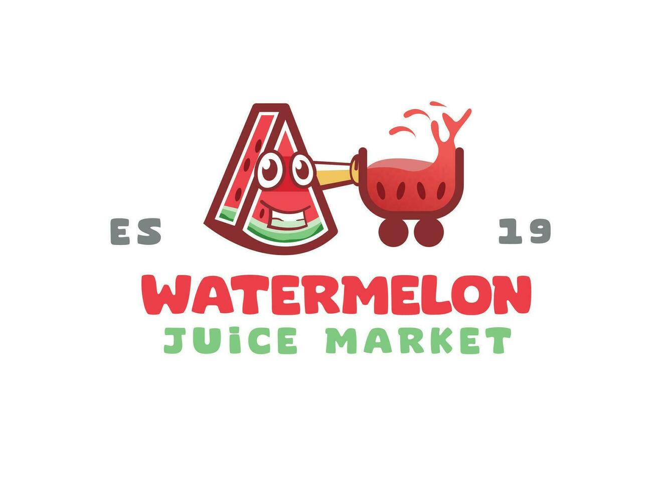 watermelon cute mascot -minimal watermelon and a cart, - watermelon mascot logo vector