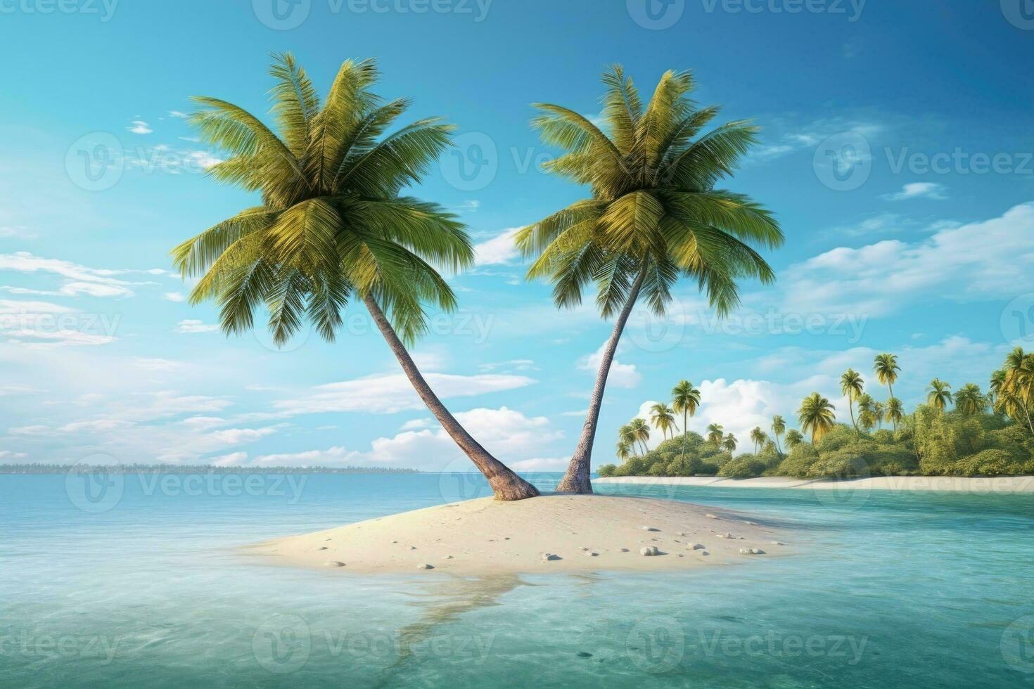 Beach with palm trees on the shore photo
