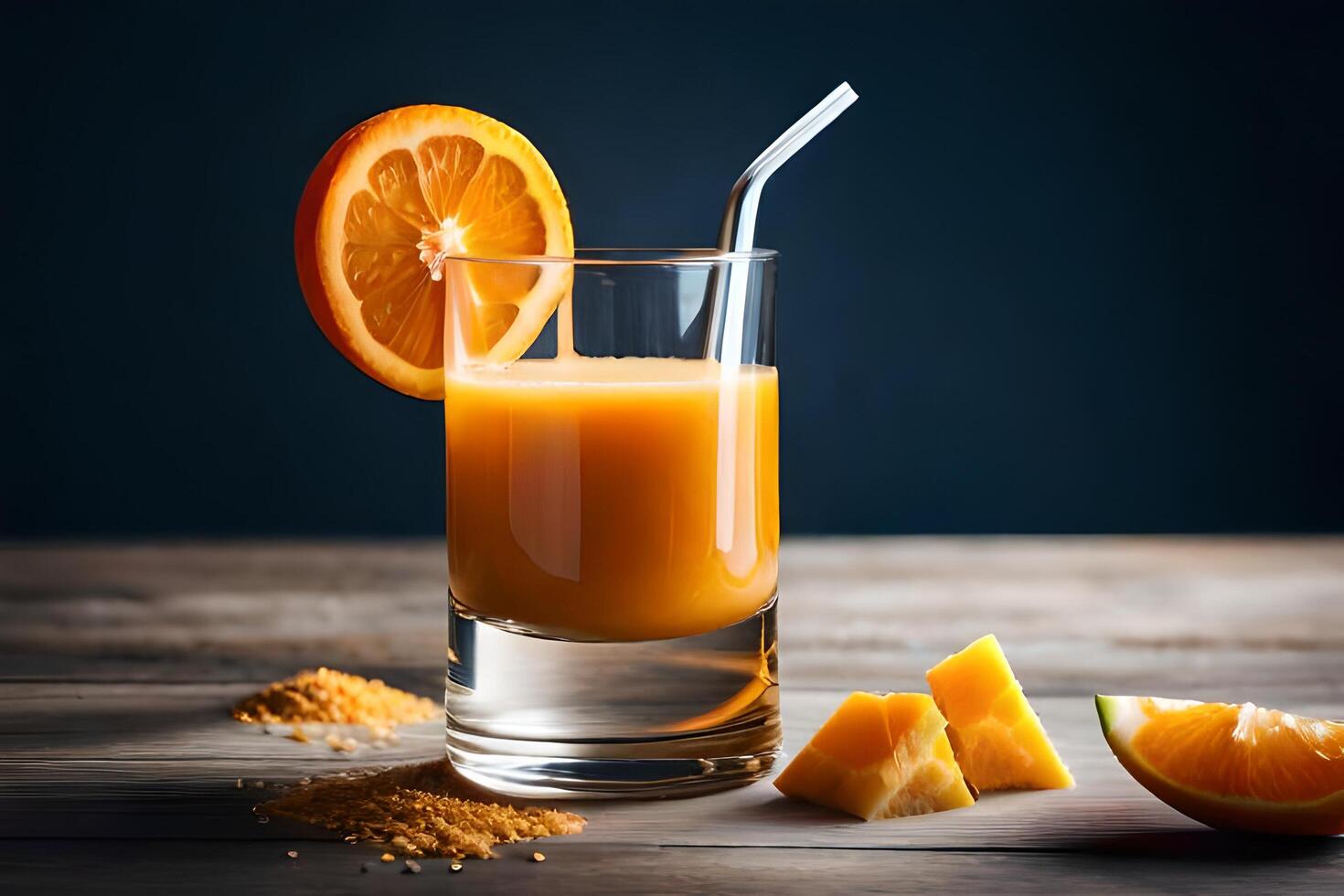 fresh orange juice in the glass on dark background AI Generated