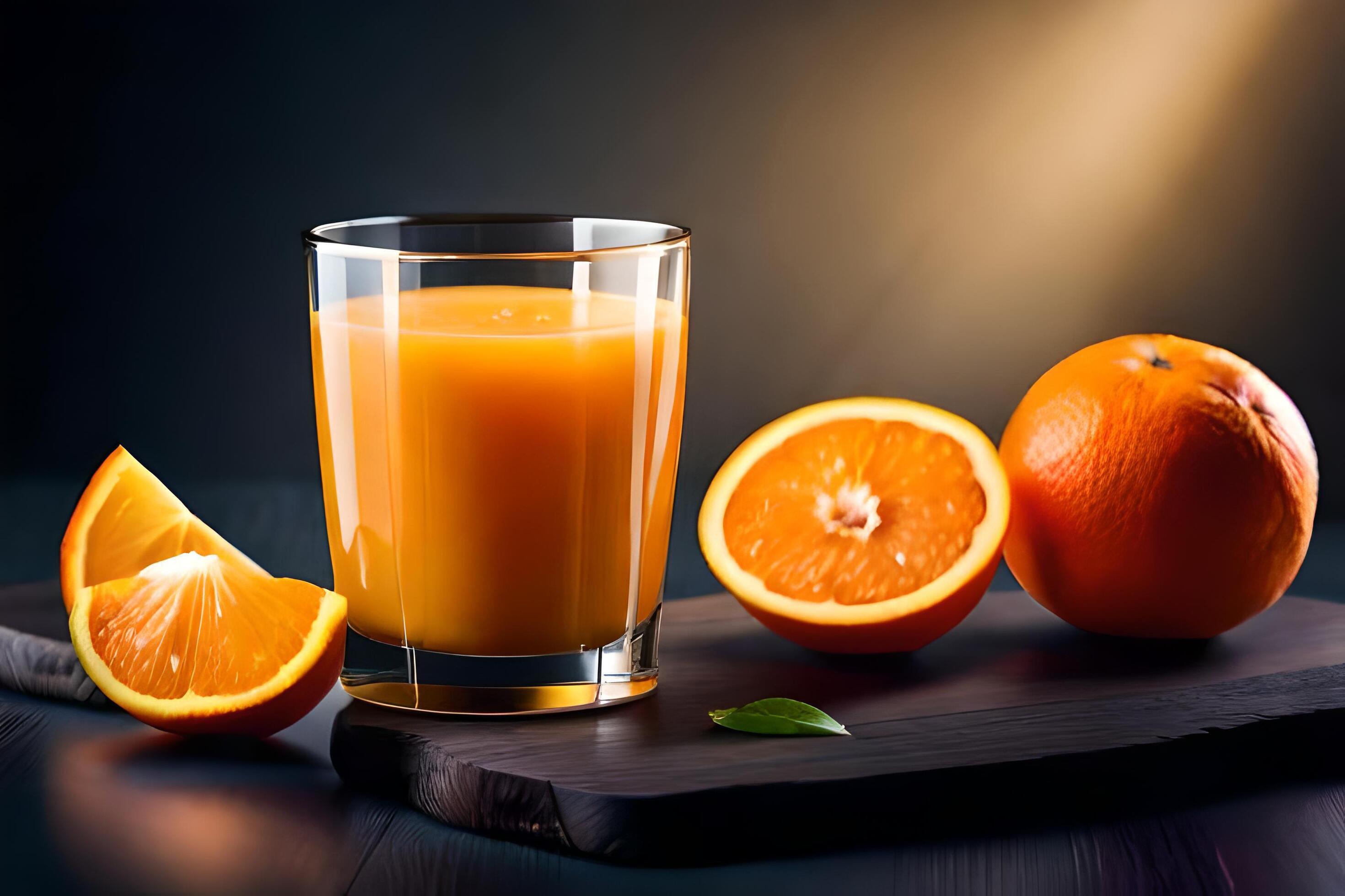 fresh orange juice in the glass on dark background AI Generated