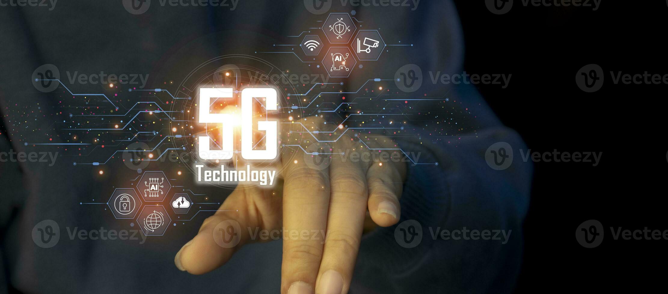 concept of future technology 5G network wireless systems and internet of things photo