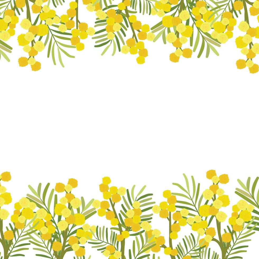 mimosa amarillo floral esquina marco vector ilustración. Clásico romántico floral arreglo para Boda invitación, cumpleaños, De las mujeres día, contento Pascua de Resurrección tarjeta diseño.