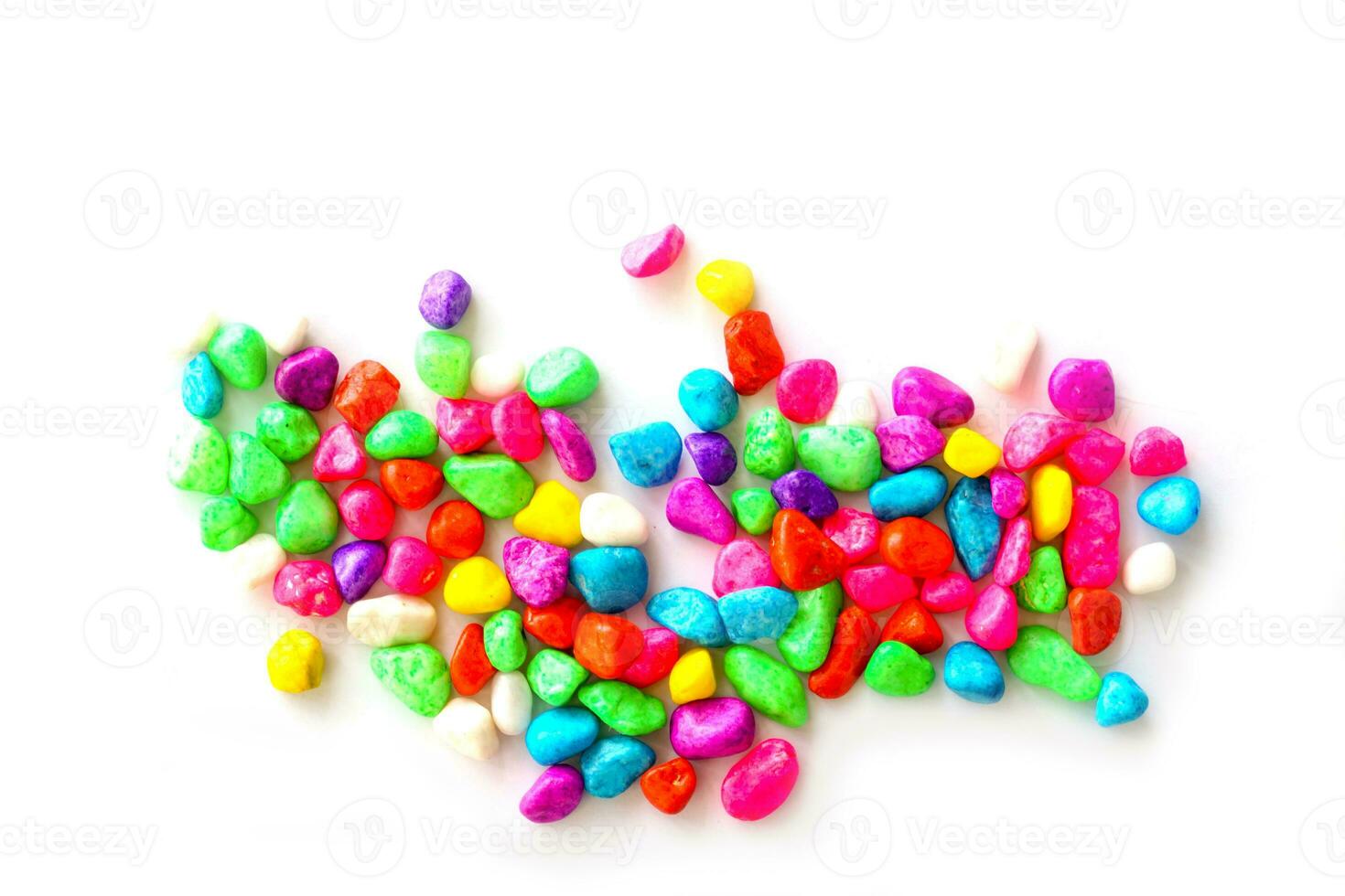 Colored stones on a white background for decorating potted plants