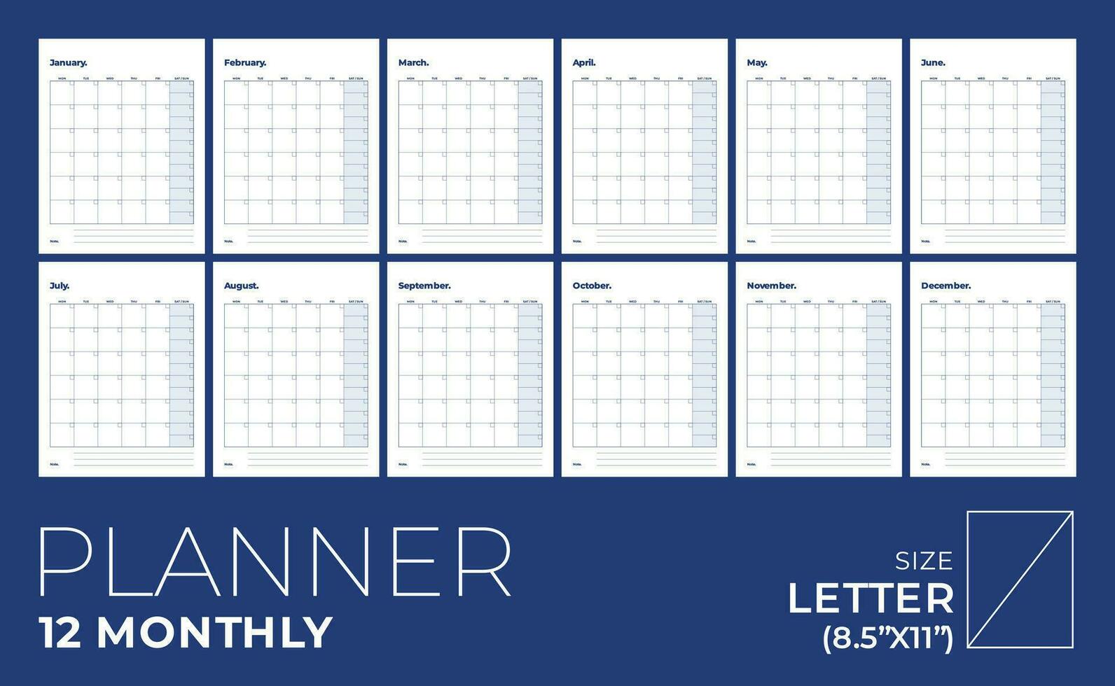 Vector planner pages templates, daily, weekly, monthly minimal design.