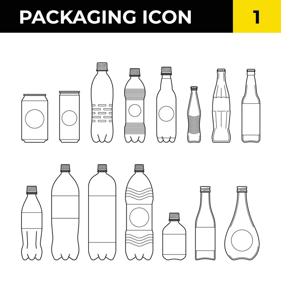 Packaging vector line icon set, contains linear outline icons like food and drinks.