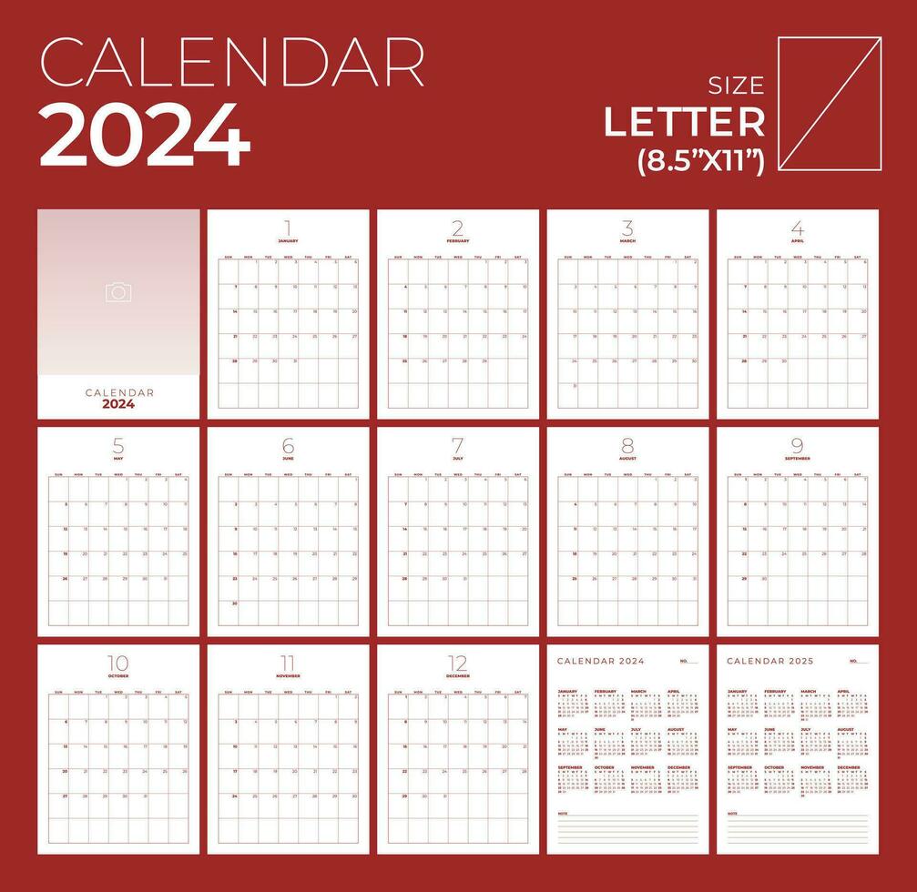 Calendar 2024, Portrait, Minimal Table Design, Week start Sunday template. vector