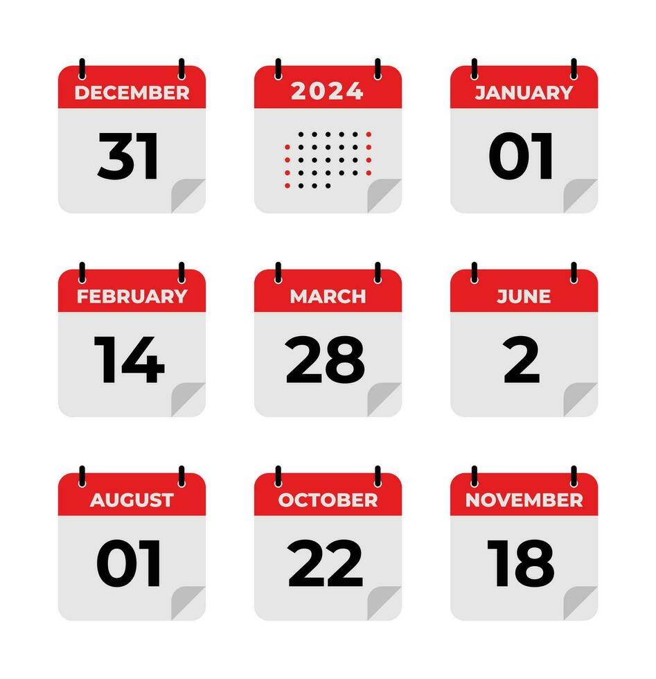 conjunto vecter sencillo icono calandrar, mes de el año, colección de calendario simbolos vector