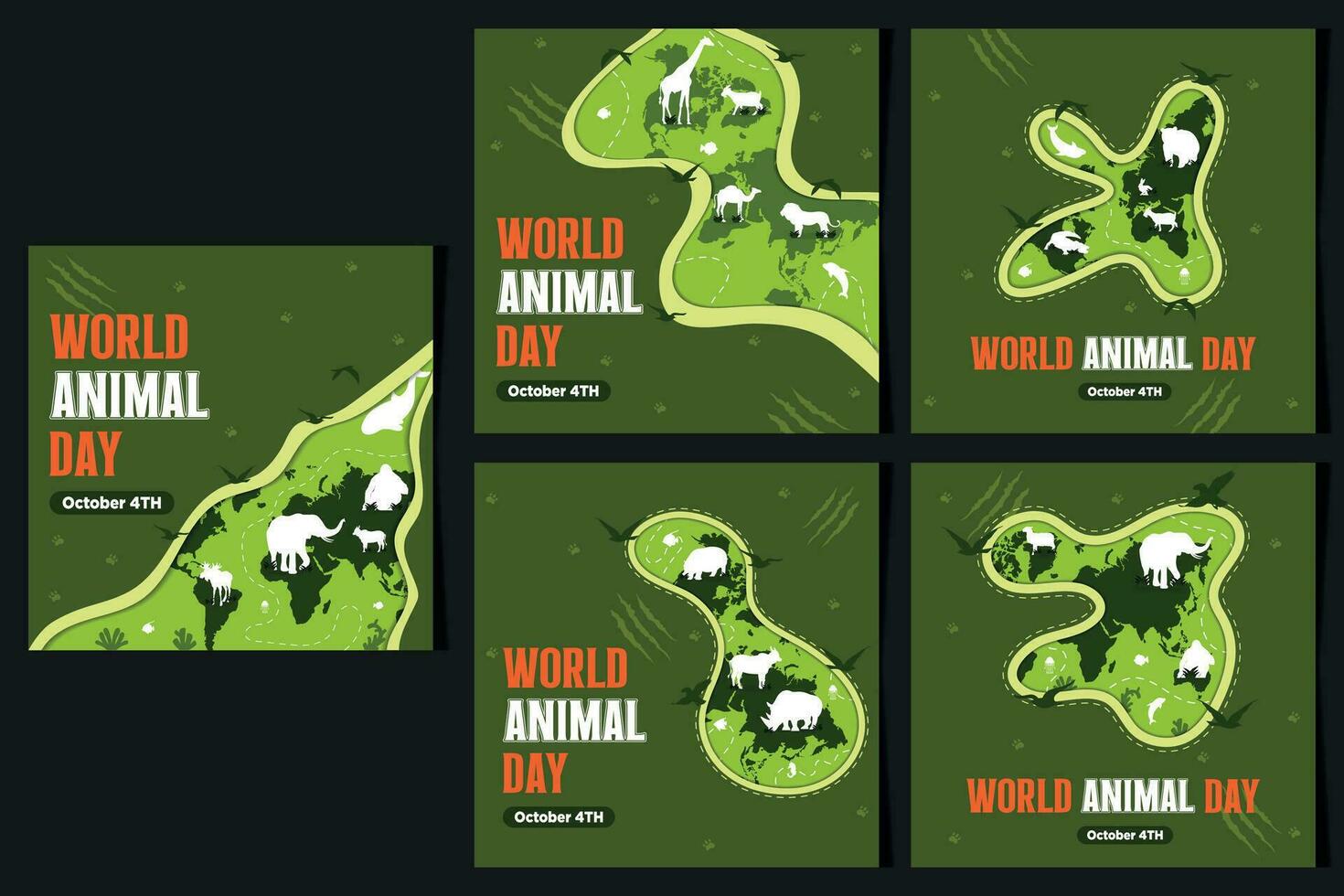 Social Media Feeds World Animal Day With Flora and Fauna Vector Illustration 1.0 Version