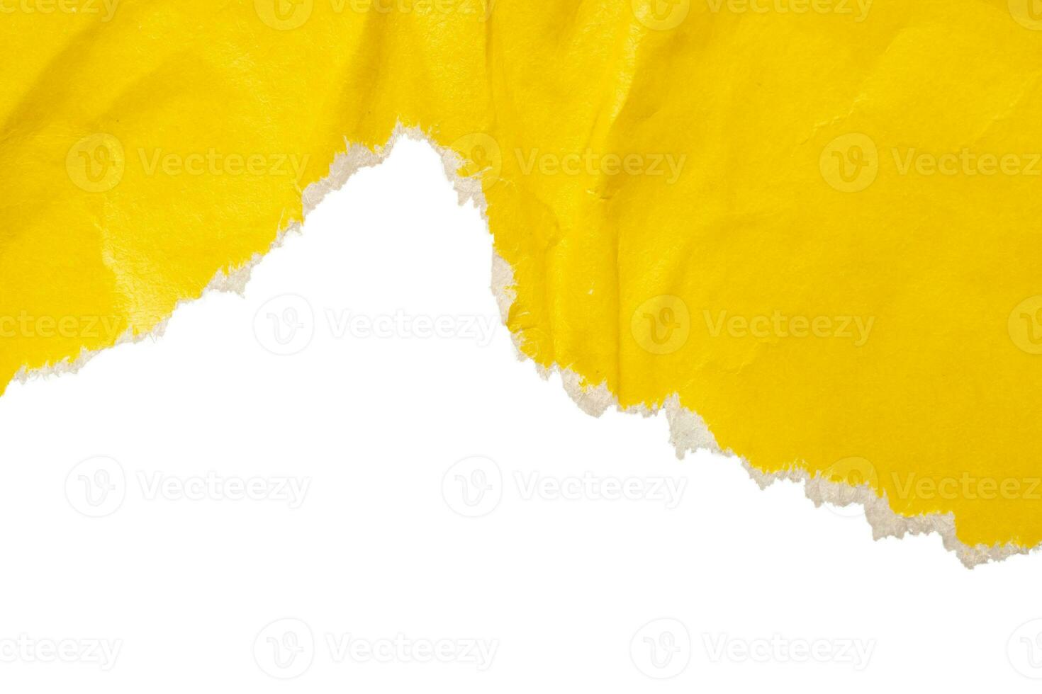 Yellow ripped paper torn edges strips isolated on white background photo