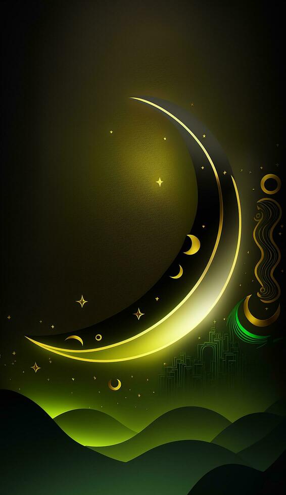 3d render realistic Ramadan moon stars on dark background, Ai Generative photo