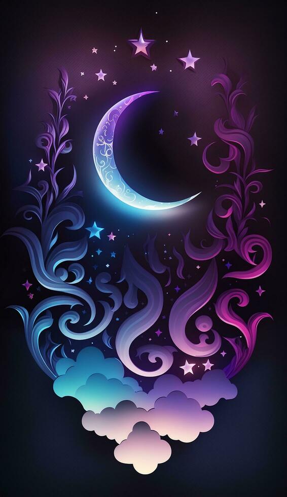 3d render realistic Ramadan moon stars on dark background, Ai Generative photo