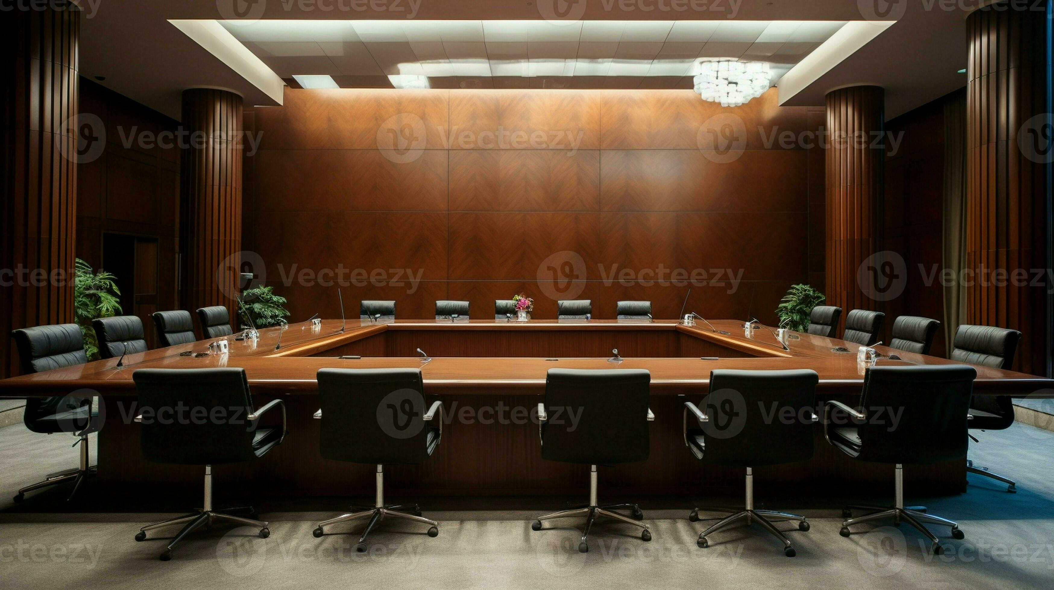 Meeting room with a big conference table in a modern office of the