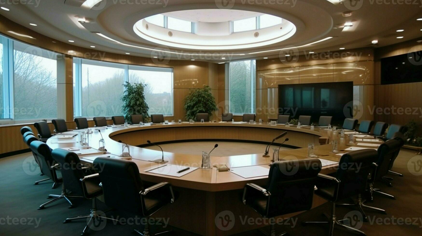 Meeting room with a big conference table in a modern office of the Stock Exchange. photo