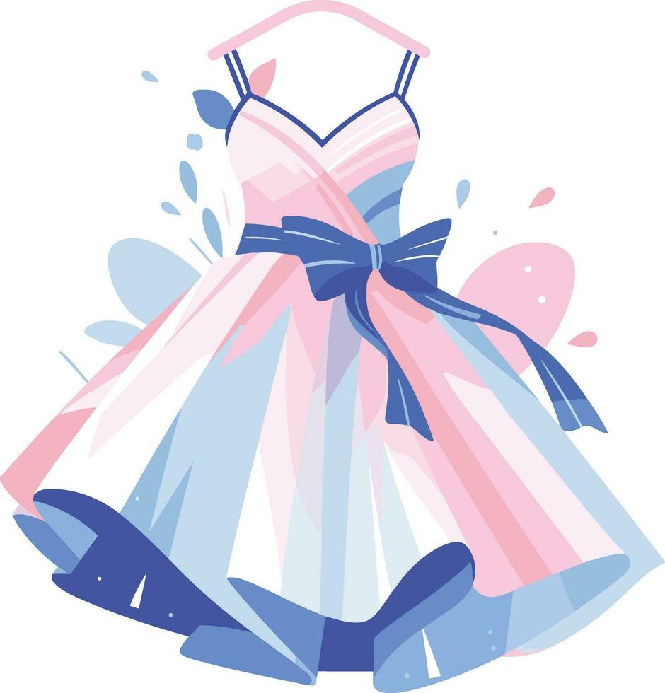 Hand Drawn beautiful and elegant wedding dress in flat style vector