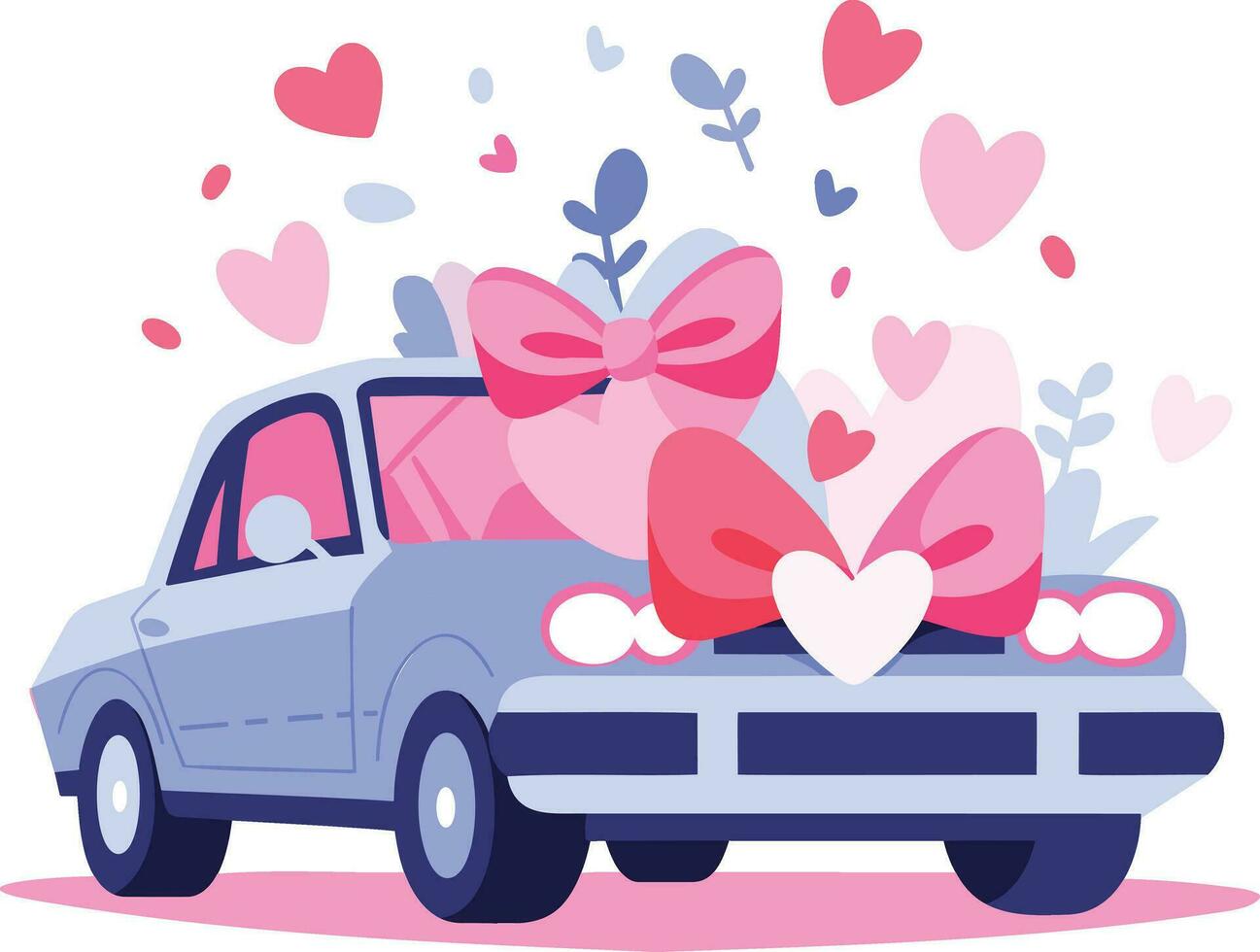 mano dibujado Boda coche con flores en plano estilo vector