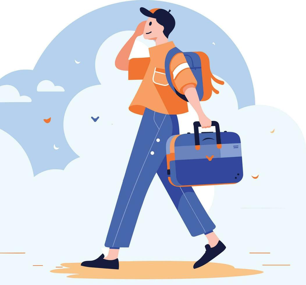 mano dibujado turista es de viaje en plano estilo vector