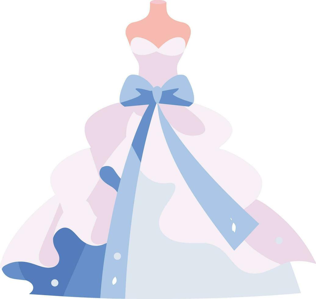 Hand Drawn beautiful and elegant wedding dress in flat style vector
